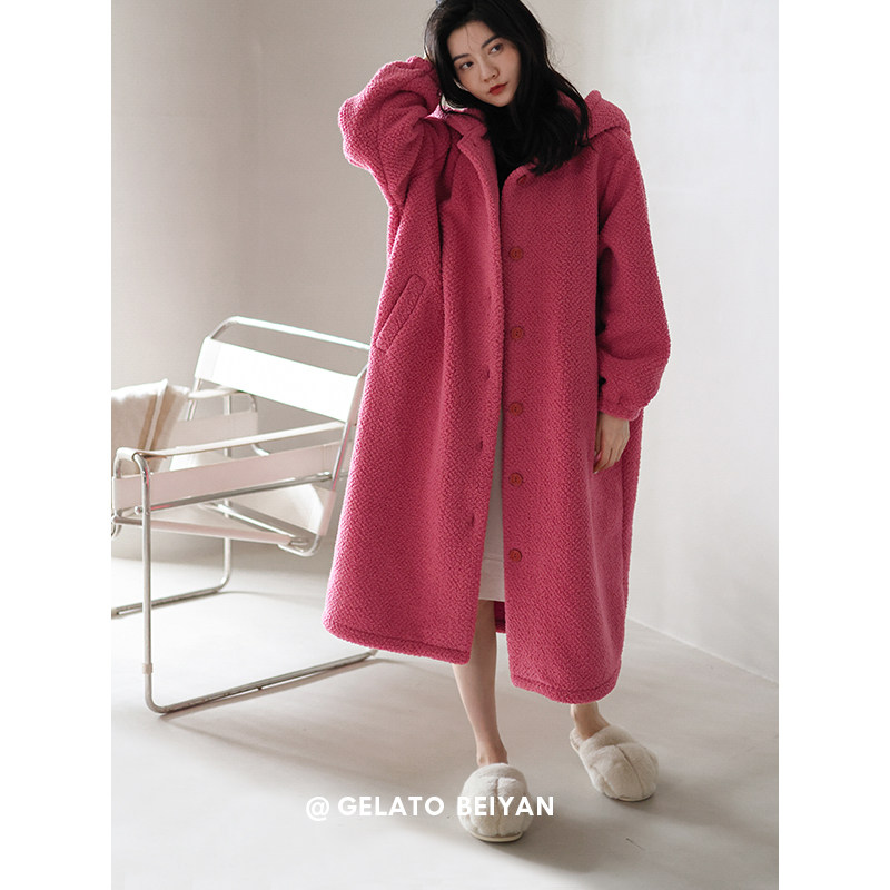 珊瑚绒睡衣女冬季保暖中长款睡袍女士加厚家居服可爱卡通大码睡裙