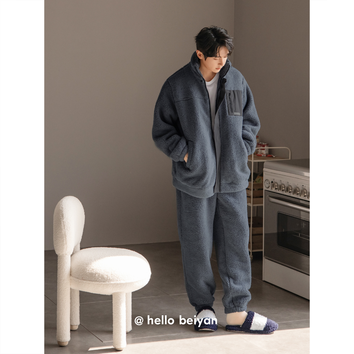 睡衣男秋冬保暖高领珊瑚绒家居服