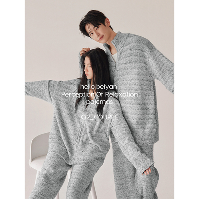 情侣睡衣秋冬季保暖半边绒家居服