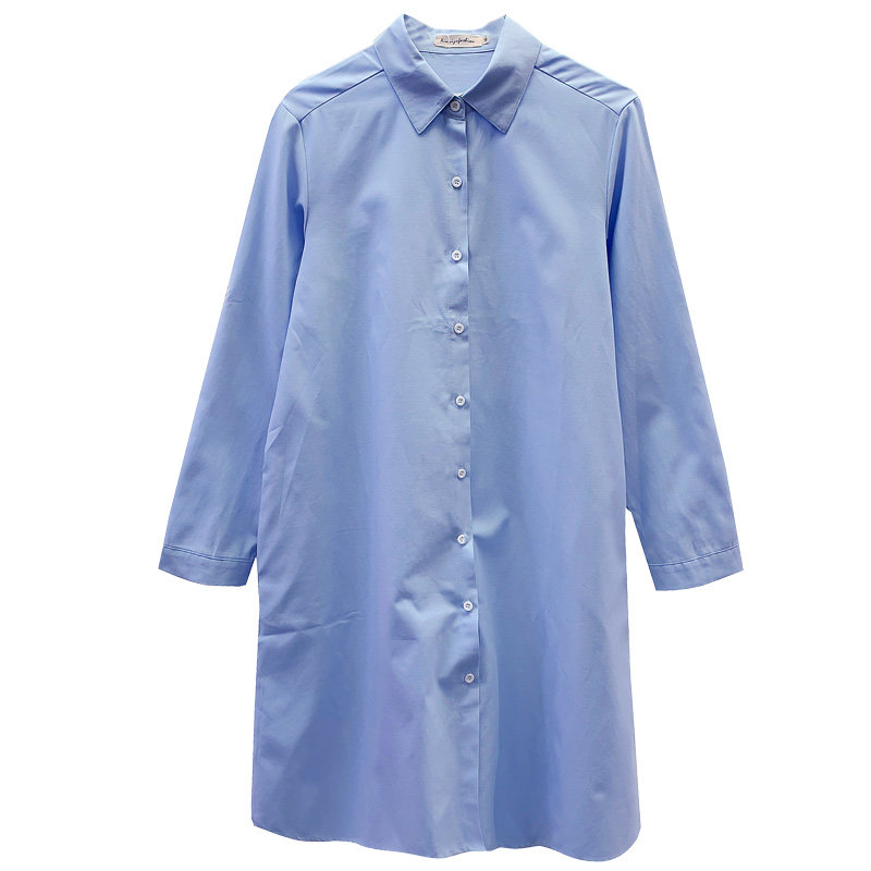 MATERNITY SHIRT SPRING AUTUMN NEW LONG SLEEVE BLUE PROFESSIONAL WEAR FASHION OVERALLS SOLID COLOR LAPEL LONG SHIRT DRESS