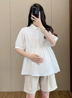 孕妇新款短袖宽松娃娃衫百搭衬衣