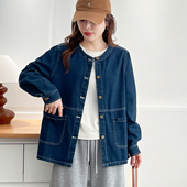宽松上衣时尚 孕妇牛仔外套春秋季 大码 长袖 百搭休闲圆领上衣 新款