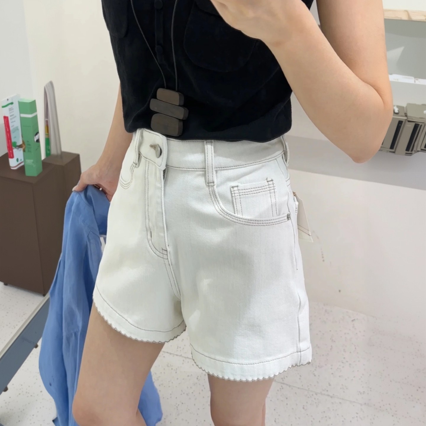 SMX牛仔裤女2025年夏季新款高腰宽松显瘦白色A字阔腿短裤67655