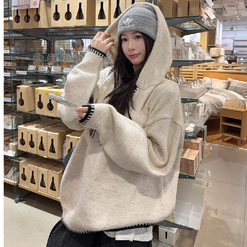 慵懒设计感连帽毛衣女套头