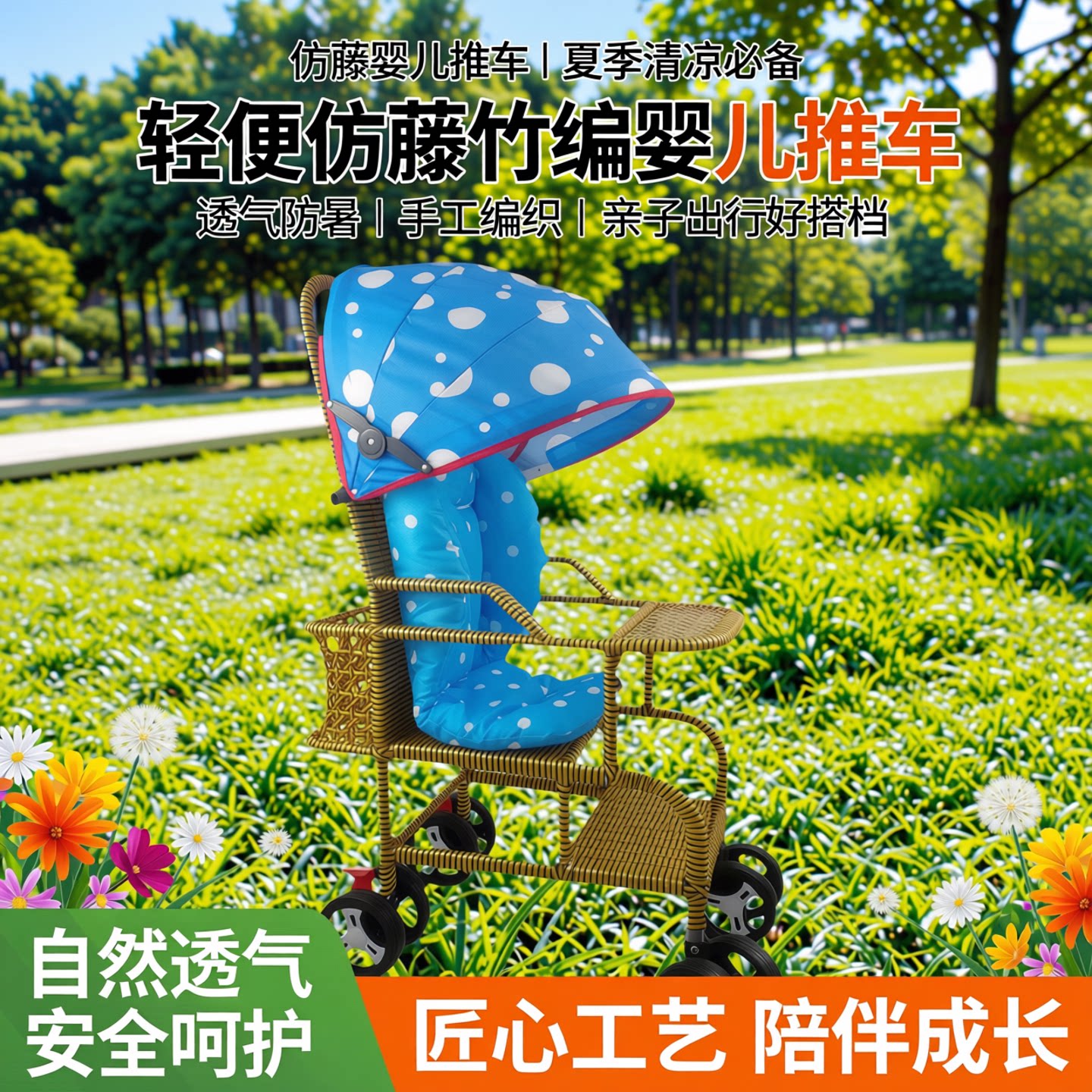 仿藤推车婴儿车夏季藤编车宝宝竹藤推车轻便藤椅婴儿小推车手工编