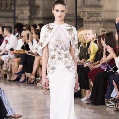 Georges Hobeika 修身鱼尾年会礼服宴会白色时尚妈妈装婚礼敬酒服