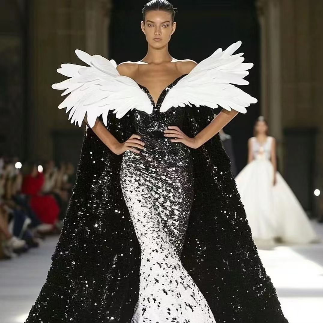 香榭丽舍儿童走秀潮服女童车模机车服大童个性炫酷披风黑色演出服