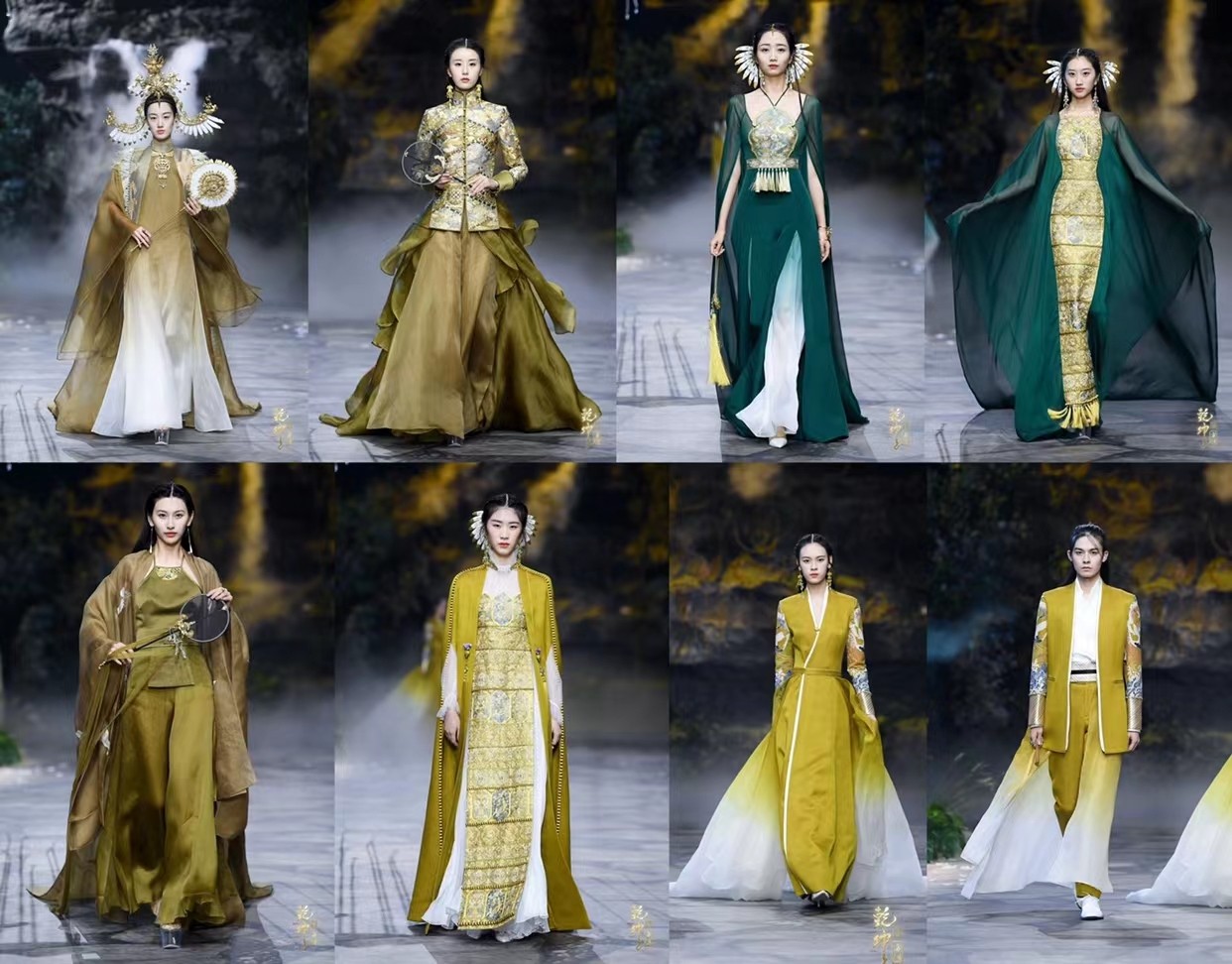 盖娅传说 女童模特走秀中国风国潮 古典山河图风采装 霸气头饰