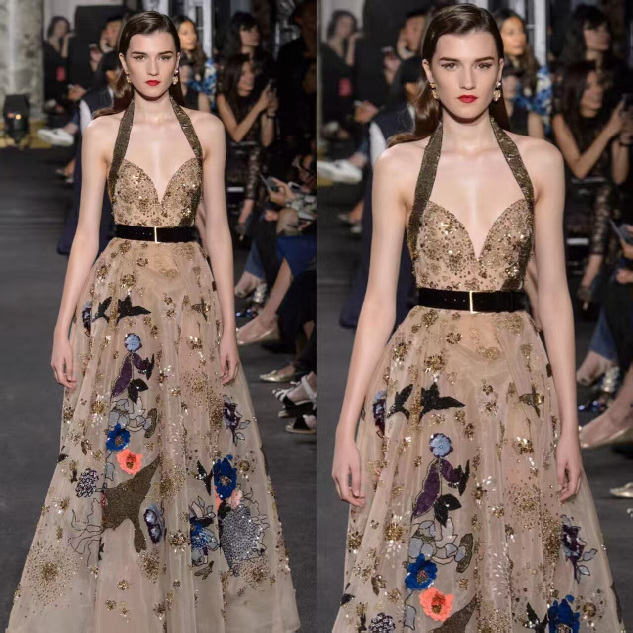 明星同款Elie Saab 挂脖晚礼服模特走秀款选美大赛年会主持敬酒服图片