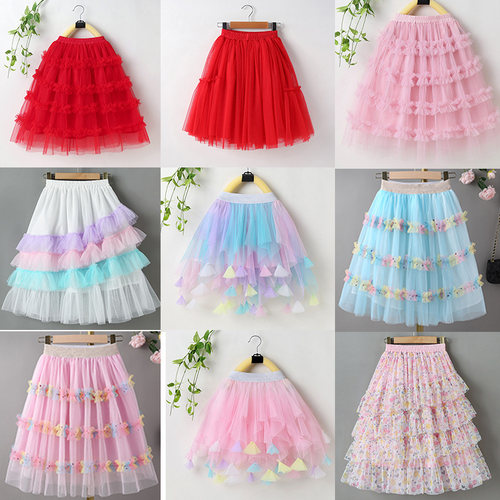 原创女童半身裙网纱甜美蛋糕裙