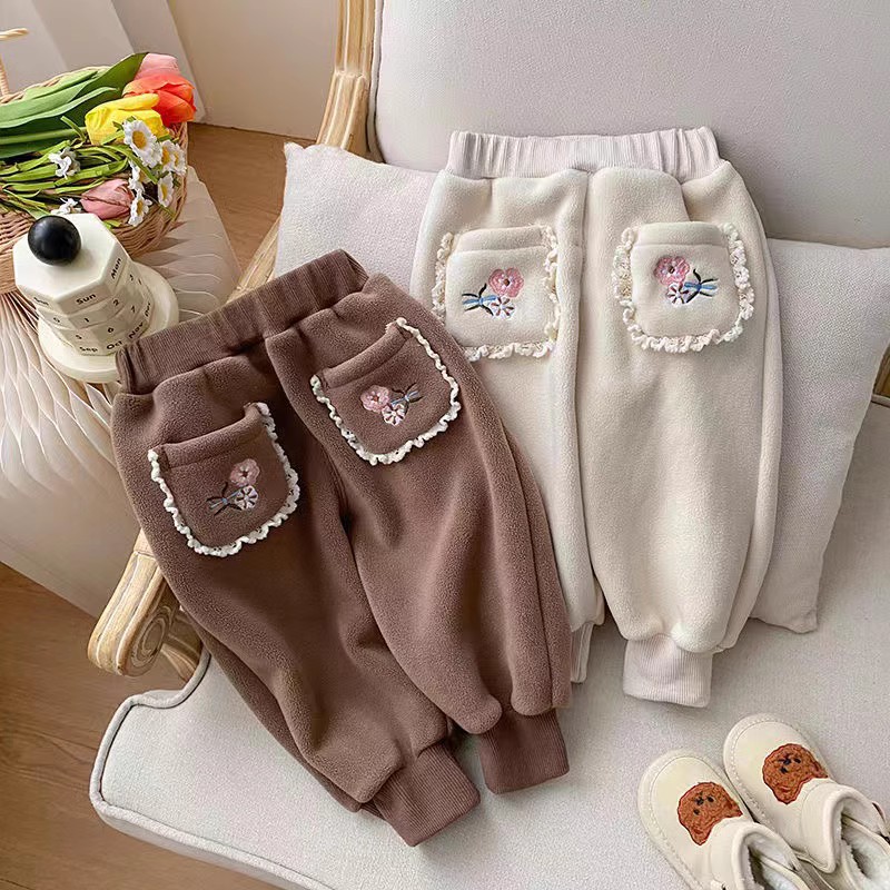 女童加绒加厚裤子灯芯绒休闲裤子