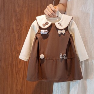 女童背心裙套装2025新款韩版宝宝猫咪刺绣蝴蝶结KT玩偶海军领套装