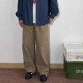 life 秋冬日系抽绳潮牌宽松阔腿卡其色工装 休闲裤 south 直筒裤 男