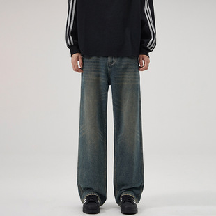 south life秋冬美式复古水洗直筒牛仔裤男加绒加厚款宽松保暖长裤