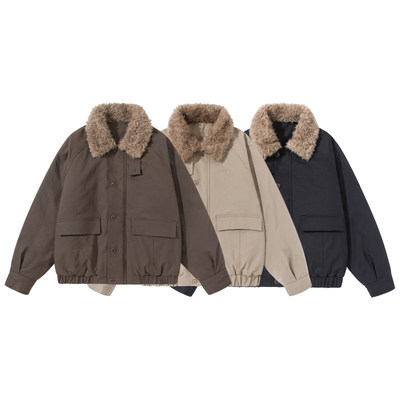 south life 秋冬日系工装复古羚羊毛领加厚棉衣外套男女保暖夹克