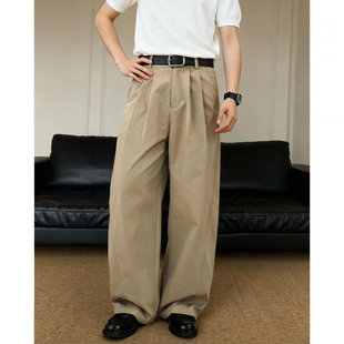 south life春夏立体分割结构腰部打褶休闲裤纯色廓形宽松直筒长裤