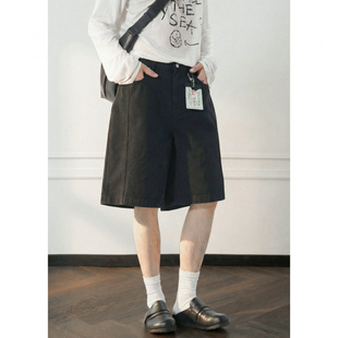 五分裤 south life夏季 日系白色简约侧边分割拼接直筒宽松工装 短裤