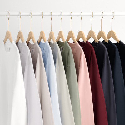 south life百搭纯色重磅潮牌纯棉长袖t恤纯色休闲宽松圆领T恤男女