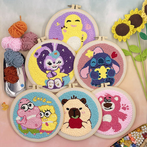 戳戳绣卡通动漫材料包俄罗斯手工绣diy挂墙刺绣戳针学生毛线绣