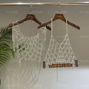 时尚 雅妮欧美性感钻链镂空露背吊带背心亚克力披肩身体链水晶配饰