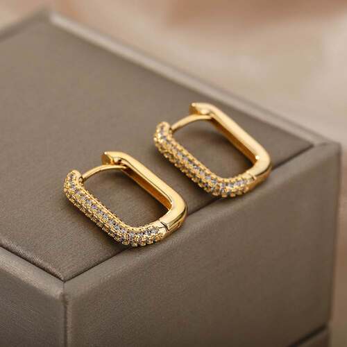 Square Circle Hoop Earrings For Women Stainless Steel Shiny
