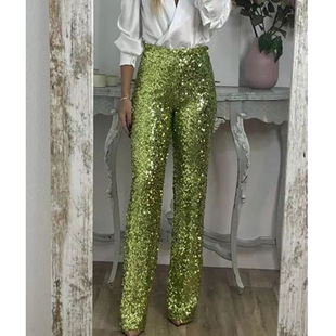 长裤 Women 喇叭裤 pants欧美聚会亮片休闲修身 party sequin
