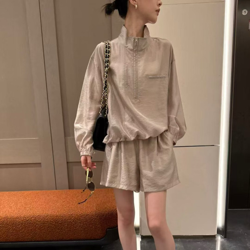 2026秋夏季新款女装休闲运动套装宽松长袖防晒衣百褶短裤两件套潮