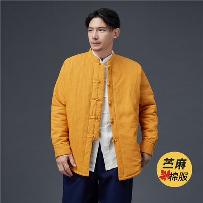 男士中式苎麻棉服冬季加厚保暖中国风棉衣外套宽松加肥加大码棉袄