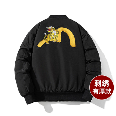 春秋款外套男宽松潮牌高级感刺绣夹克秋冬季加棉加厚休闲棒球服黑