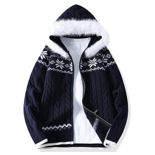 毛衣外套男款爆款2026新款连帽拉链开衫针织衫时尚休闲秋冬季上衣