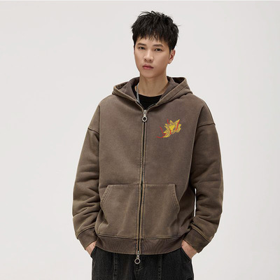 卫衣男款加绒加厚开衫拉链连帽外套高级感国风刺绣秋冬季男装衣服