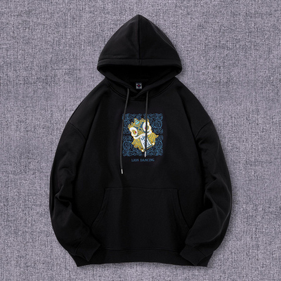 连帽卫衣男款2025新款春季休闲宽松重磅纯棉衣服国潮重工刺绣外套