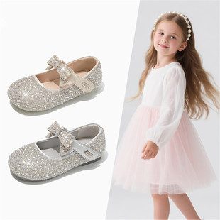 真皮软底女童水晶鞋2026年春秋新款中大童小皮鞋小女孩鞋子亮晶晶