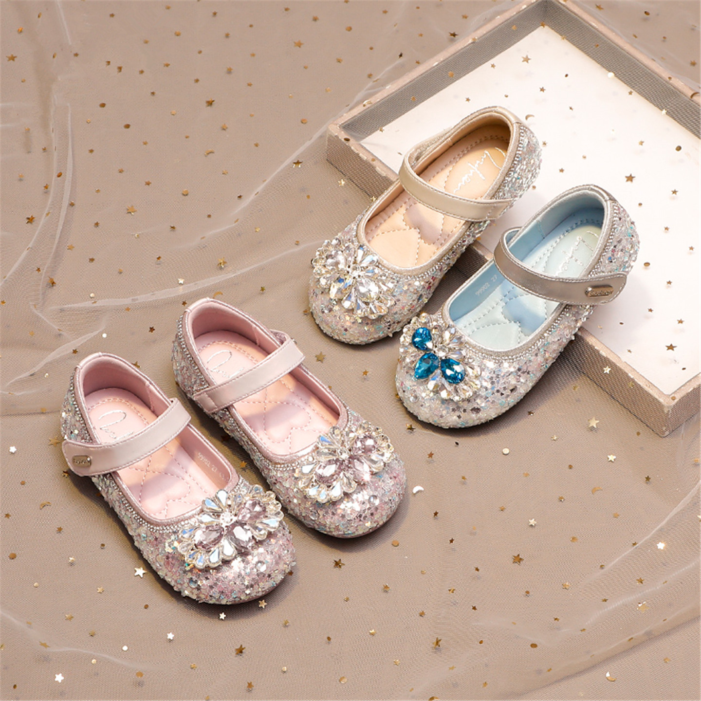 软底真皮女童水晶鞋女宝宝小皮鞋