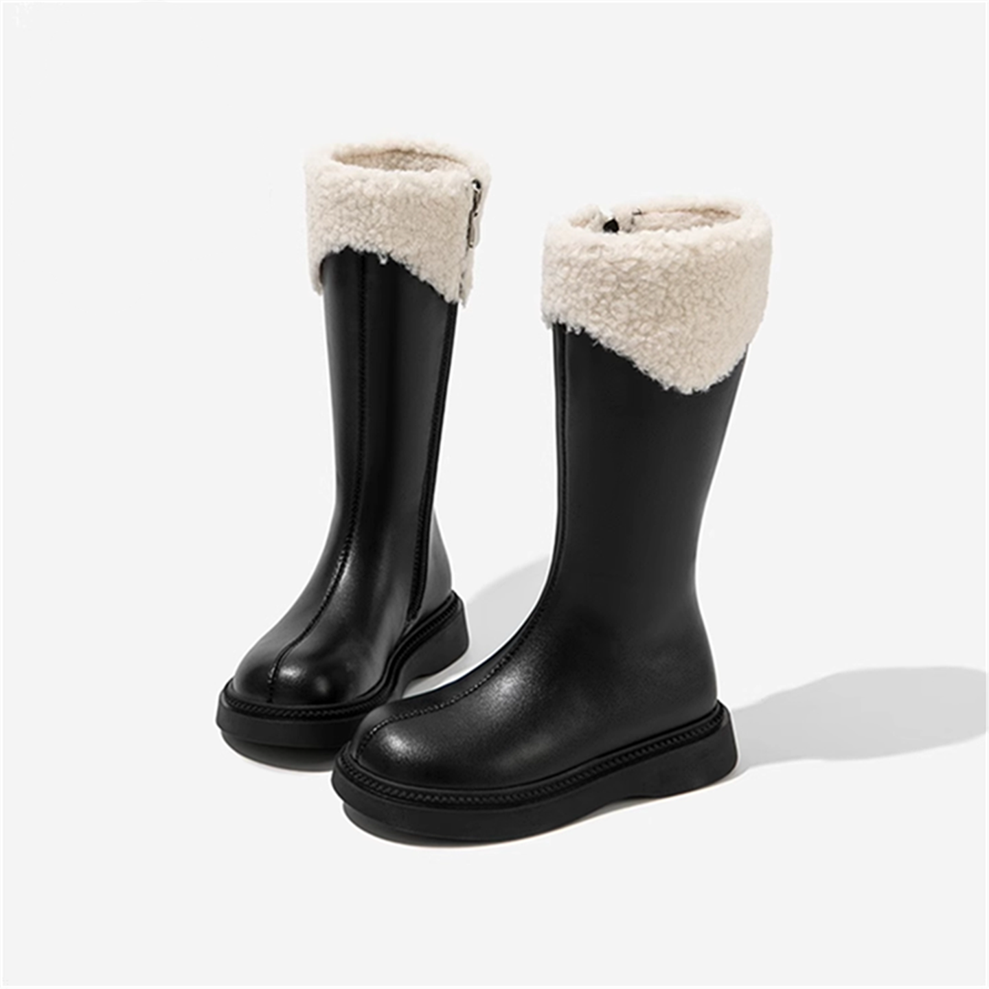 真皮软底女童公主高筒小女孩棉靴