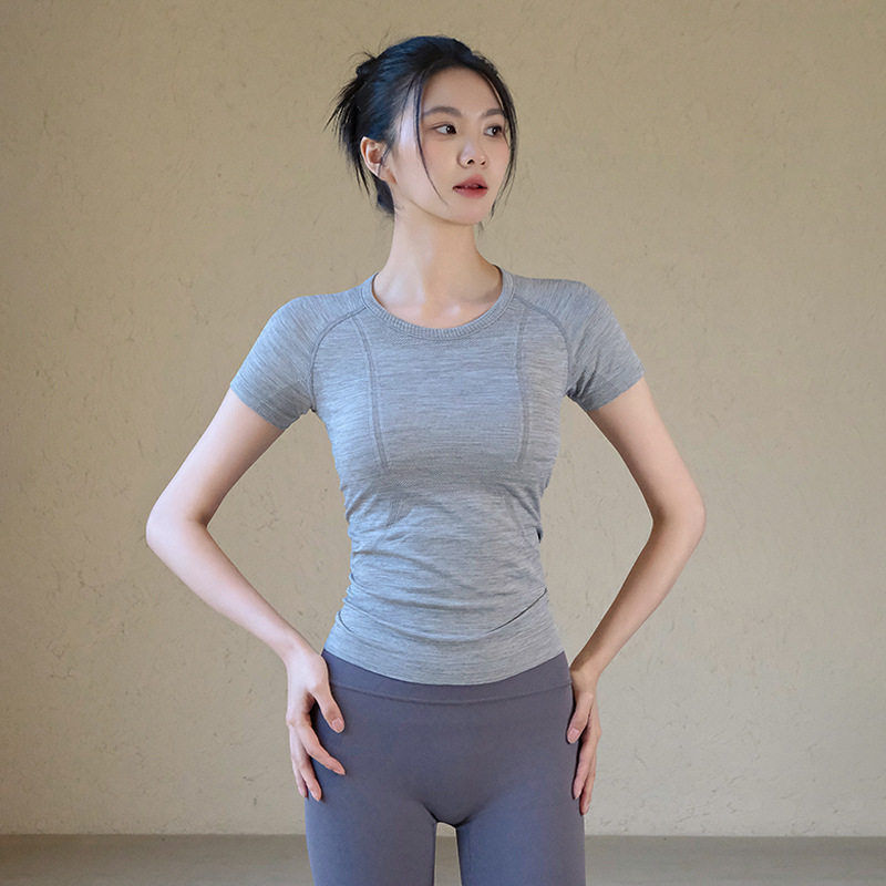 少女瑜伽服女生夏运动上衣一体织显瘦短袖T恤跑步训练健身服日常