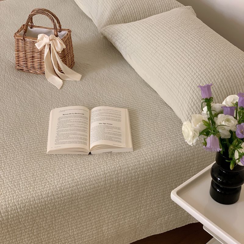 简约高级80支纯棉砂洗床盖三件套