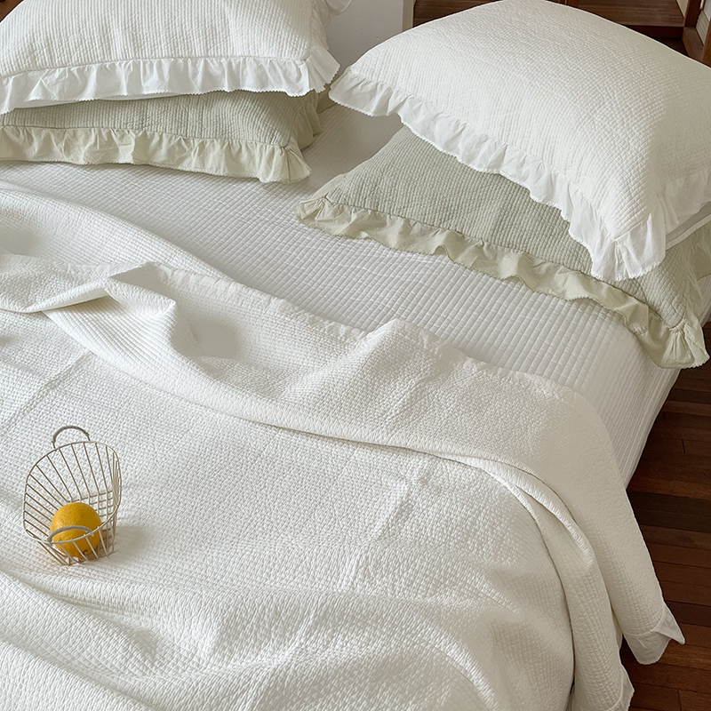 韩系细条纹砂洗床盖三件套