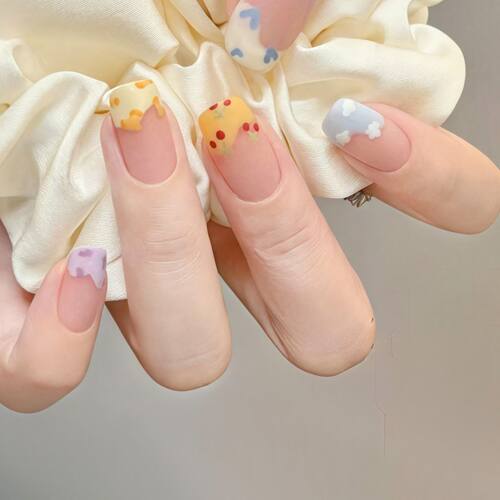 穿戴甲学生日系简约甜心波浪多巴胺法式穿戴甲短款可爱彩色豹纹