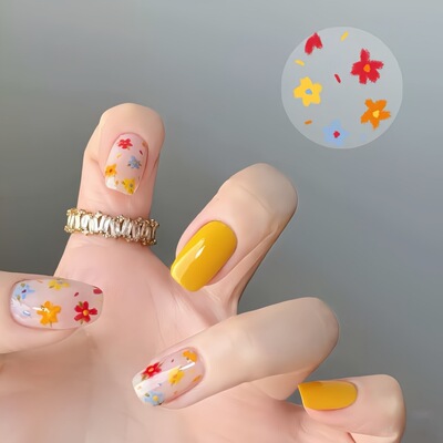 初春新芒穿戴甲碎花芒果黄清新活力日常百搭显白氛围感可拆卸甲片