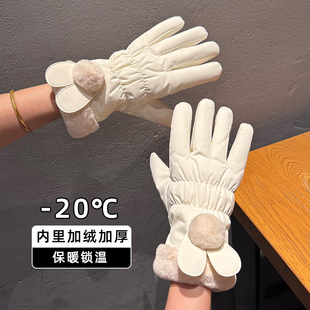 2025年冬季 五指手套女冬加绒加厚骑车保暖防风触屏防泼水分指 新款