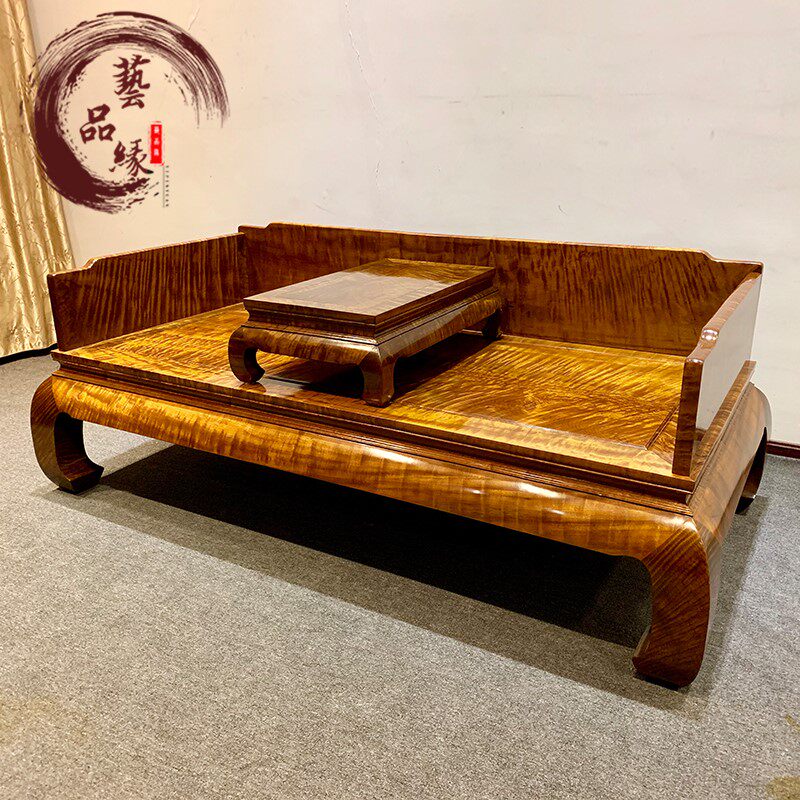 金丝楠罗汉床明清仿古实木家具中式简约榫卯三件套禅意雕花罗汉榻