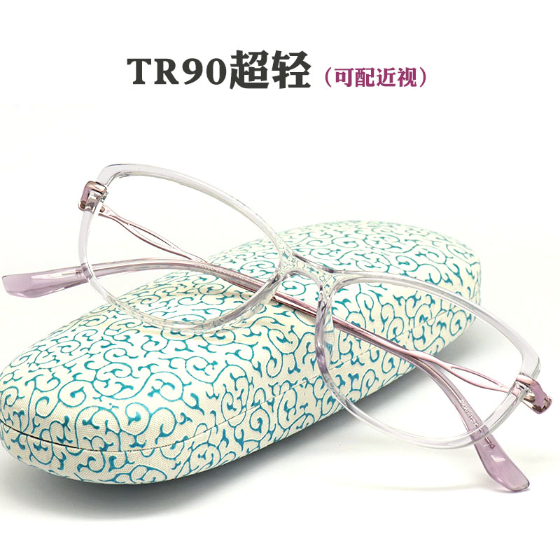 tr90超轻眼镜架平光近视眼镜框浅色全框女款眼睛架金属镜腿女式