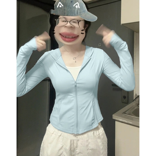 蓝色冰丝防晒衣女2025新款 连帽防晒服连帽外套百搭上衣 夏季 轻薄款
