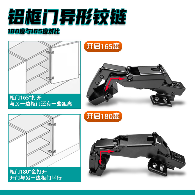 铝框门180度大角度阻尼铰链