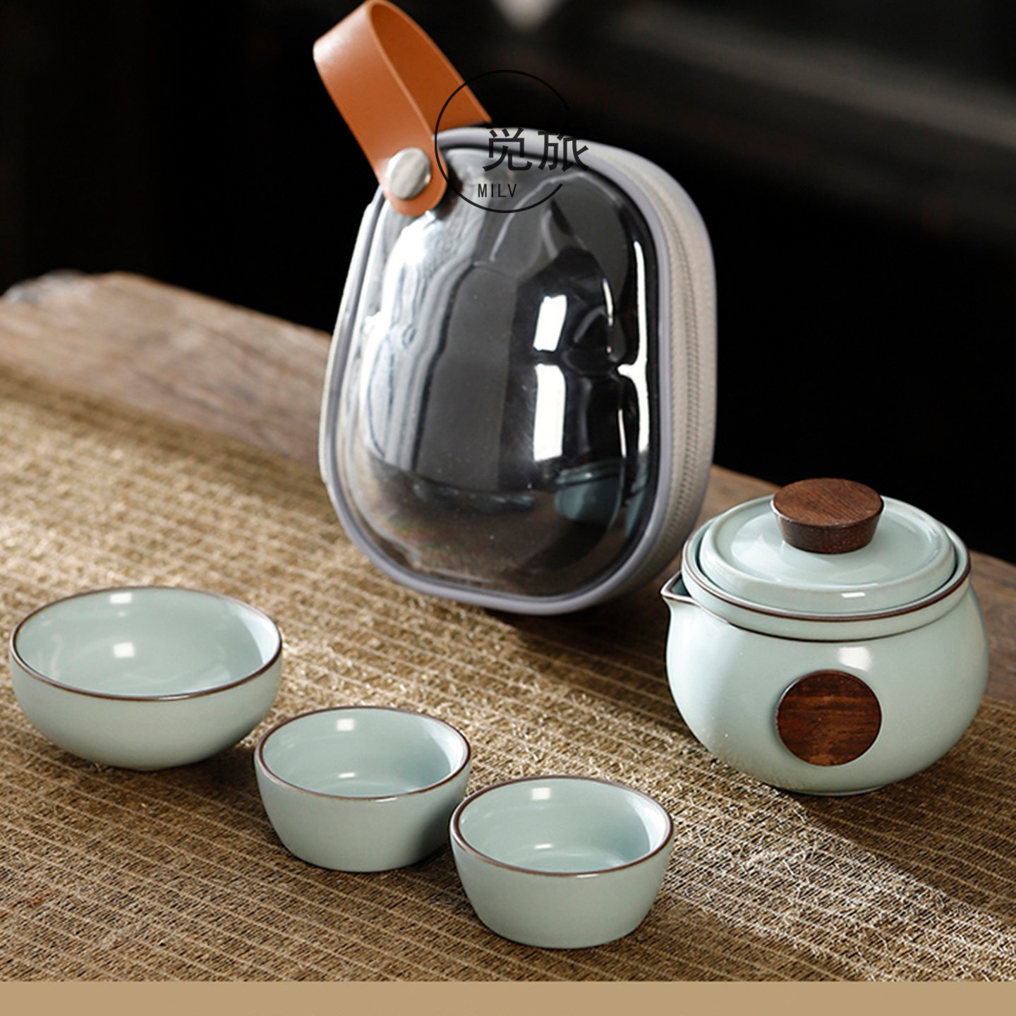 汝窑便携式旅行茶具套装快客杯户外车载随身功夫茶具陶瓷泡茶壶,餐饮具,旅行茶具,淘宝优惠券,粉丝福利购,淘宝优惠卷