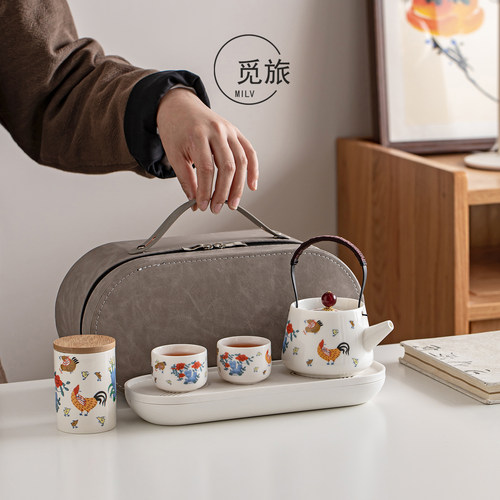 中式鸡缸杯旅行茶具套装一壶二杯快客杯便携式户外旅游酒店泡茶壶 - 封面