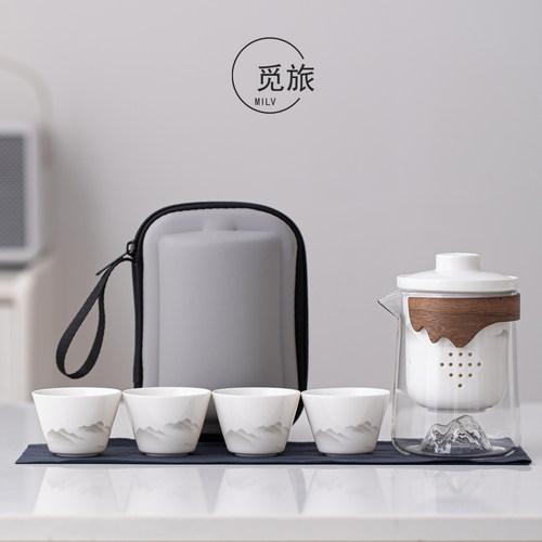 觅旅玻璃快客杯一壶四杯