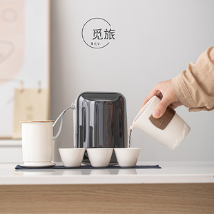 功夫茶具套装 陶瓷旅行茶具便携式 户外快客杯一壶三杯公司商务礼品