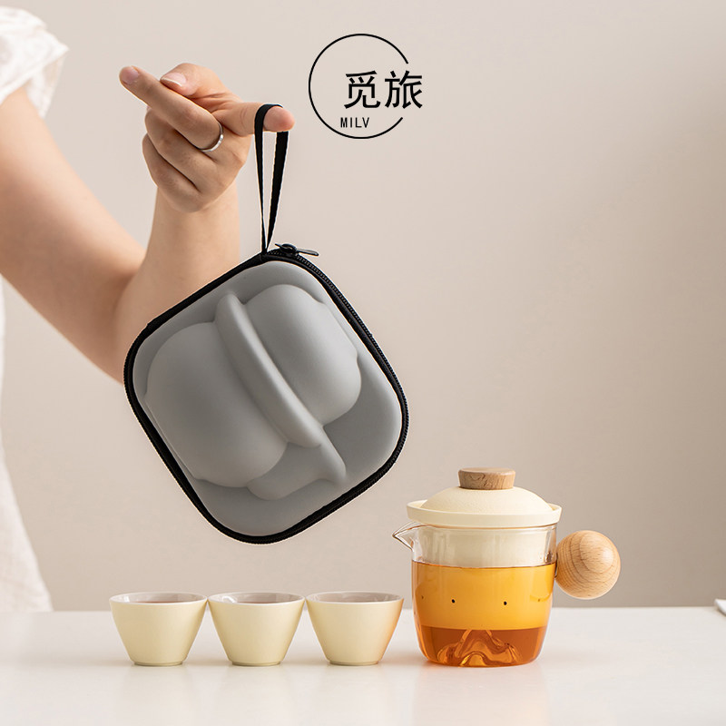 便携式旅行茶具套装一壶三杯户外露营泡茶壶茶杯外出携带包伴手礼